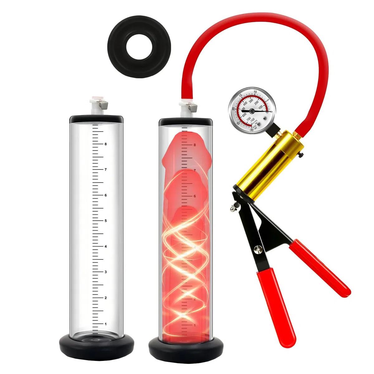 Pompes à Pénis Pompe Penis Manuelles avec Poignée en Métal Pompe a Penis avec Manomètre Pompe a Pénis pour Homme Vacuum Pompe à Pénis Transparentes avec Cadrans Agrandir Son Pénis (51mm)