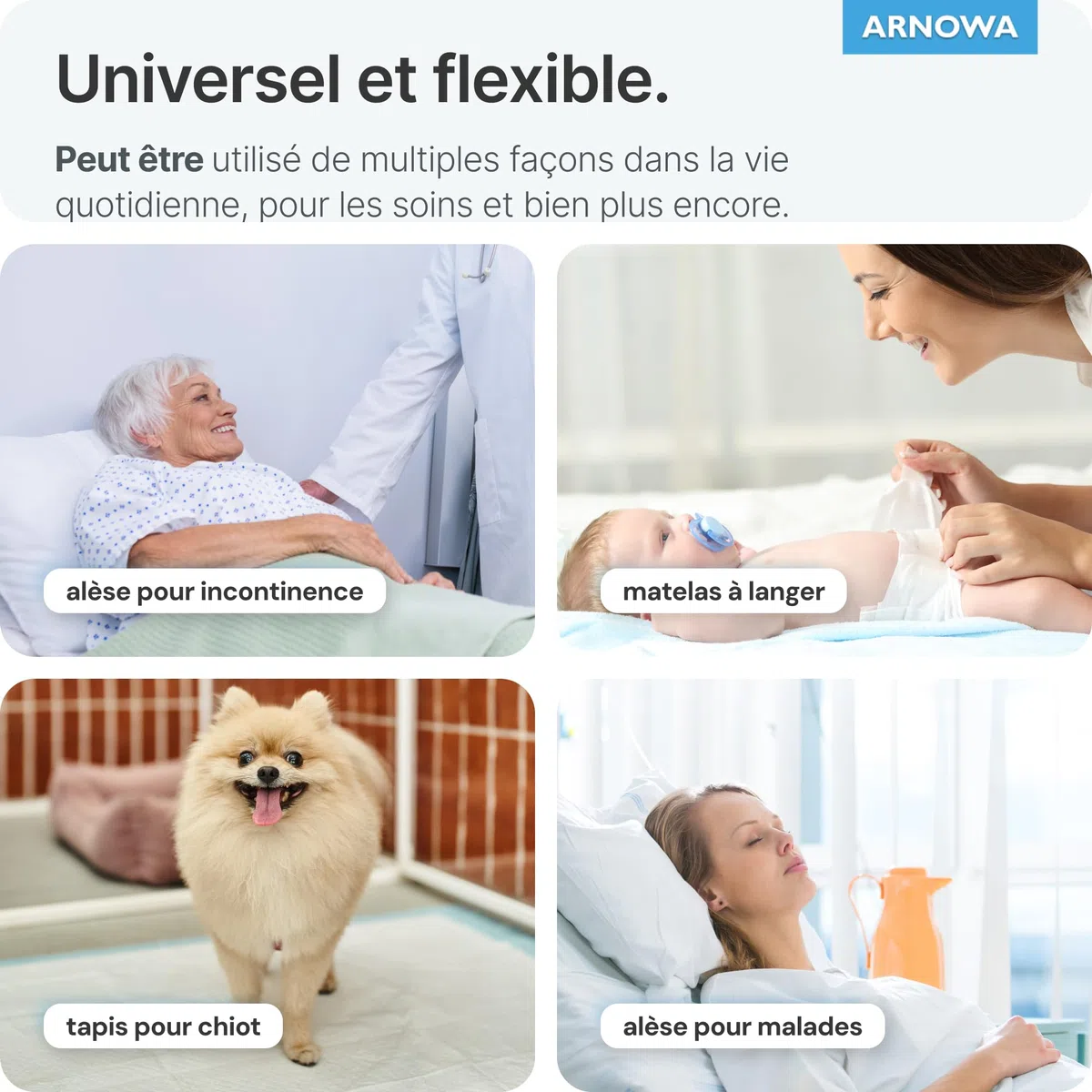 120x ARNOMED alese jetable 60x40cm, alese d'incontinence absorbantes à Usage Unique, Matelas à Langer pour bébés, alèses en Cellulose, 5 Couches pour Le lit en Cas d'incontinence