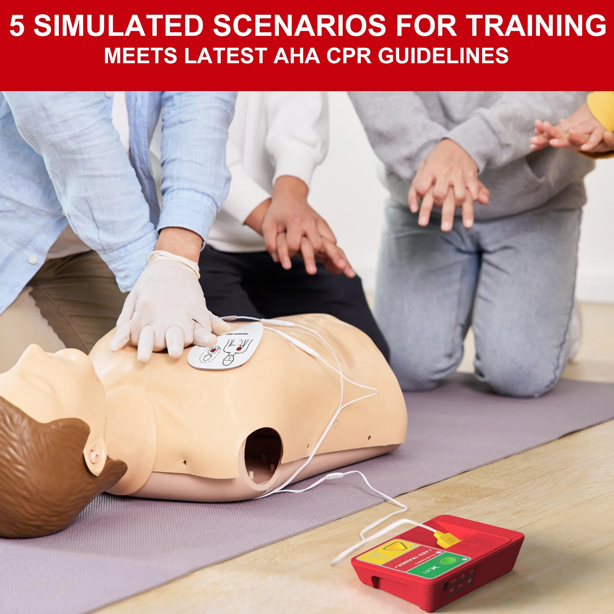 XFT-120N Kit d'entraînement pour défibrillateur AED Appareil d'entraînement CPR Trainer Devices, anglais, français, espagnol, portugais brésilien, 5 scénarios, kit d'entraînement de premiers secours