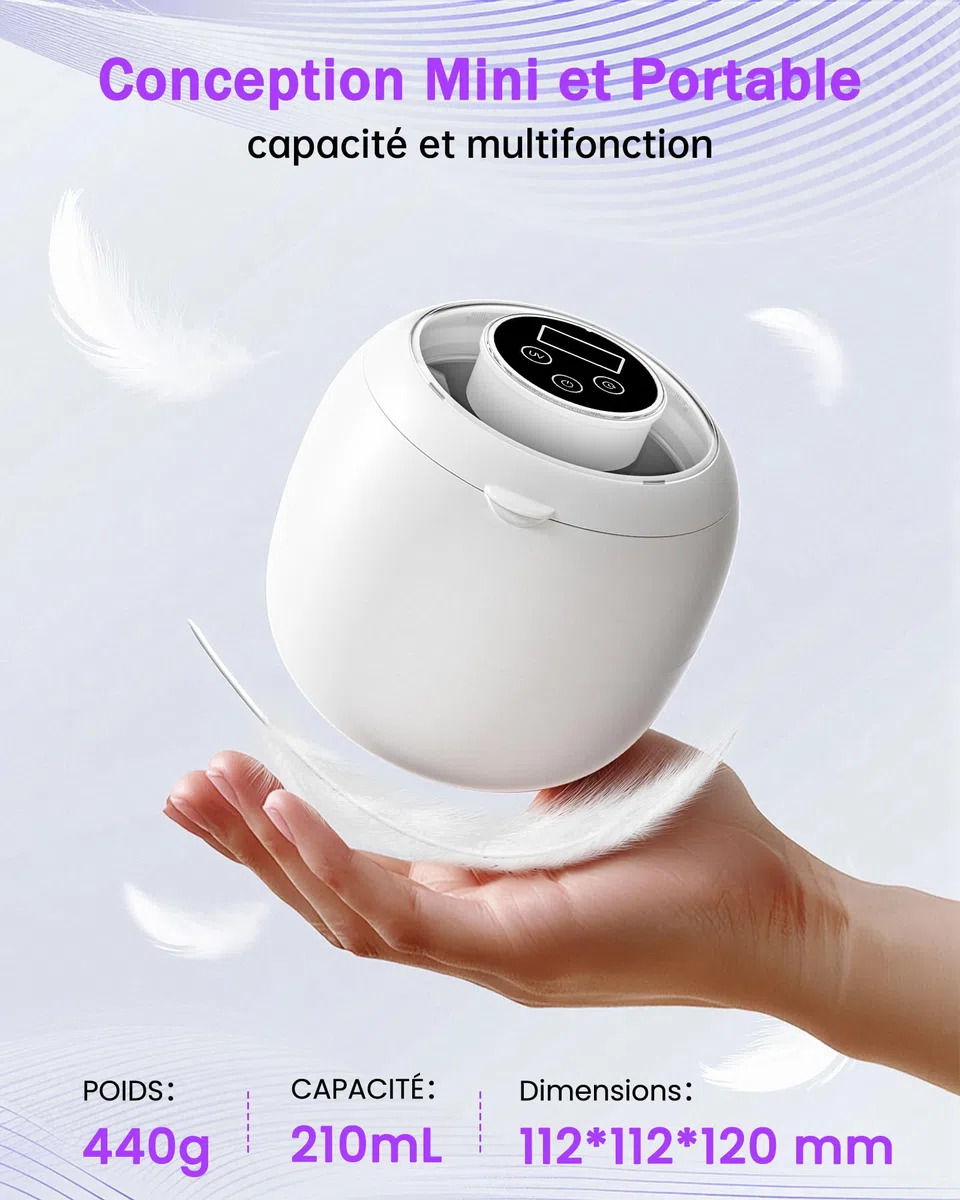 LONGYI Nettoyeur Ultrasons 45KHZ 6 Lampes UV Batterie intégrée 4 Réglages Minuterie 210ML Dental Pod UDC-80