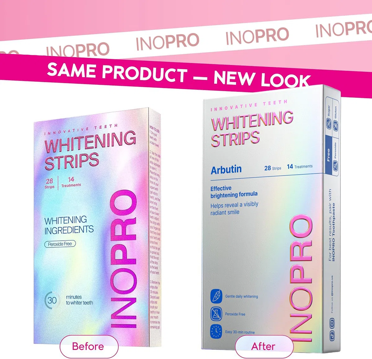 InoPro Green Teeth Whitening Strips - Peroxide Free - Deep Stains Removal - 14 Treatments, 28 Strips