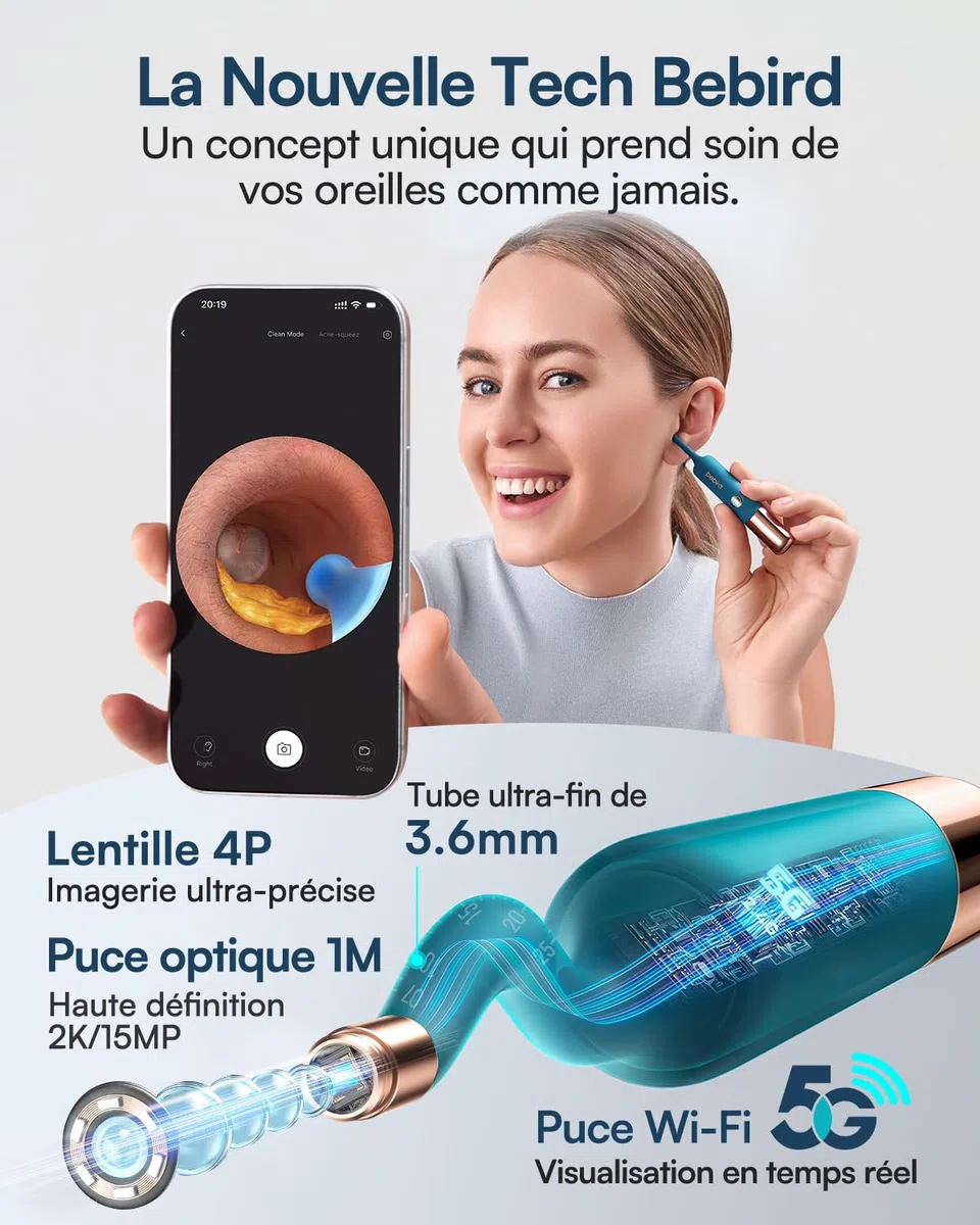 BEBIRD Earsight Ultra Camera Oreille Nettoyage - Otoscope oreille Flexible et Lumière - Kit d'ear cure pour Adultes & Enfants