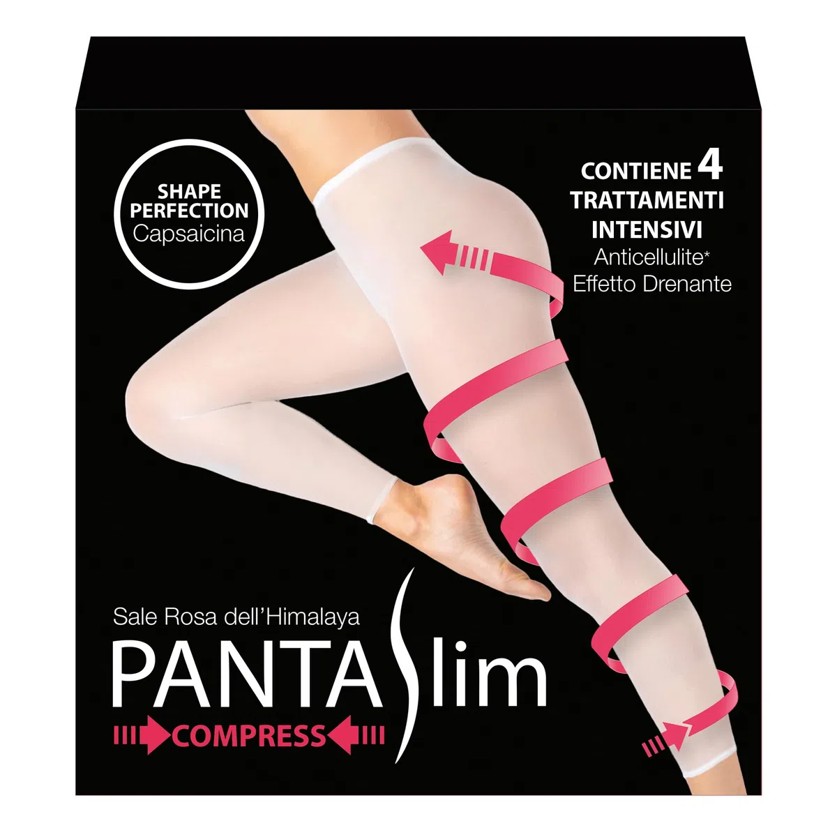 PANTASLIM Comprimé kit 4 traitements – collants drainants anti-cellulite – Shape Perfection Capsaïcine + sel rose de l'Himalaya – 99 % original