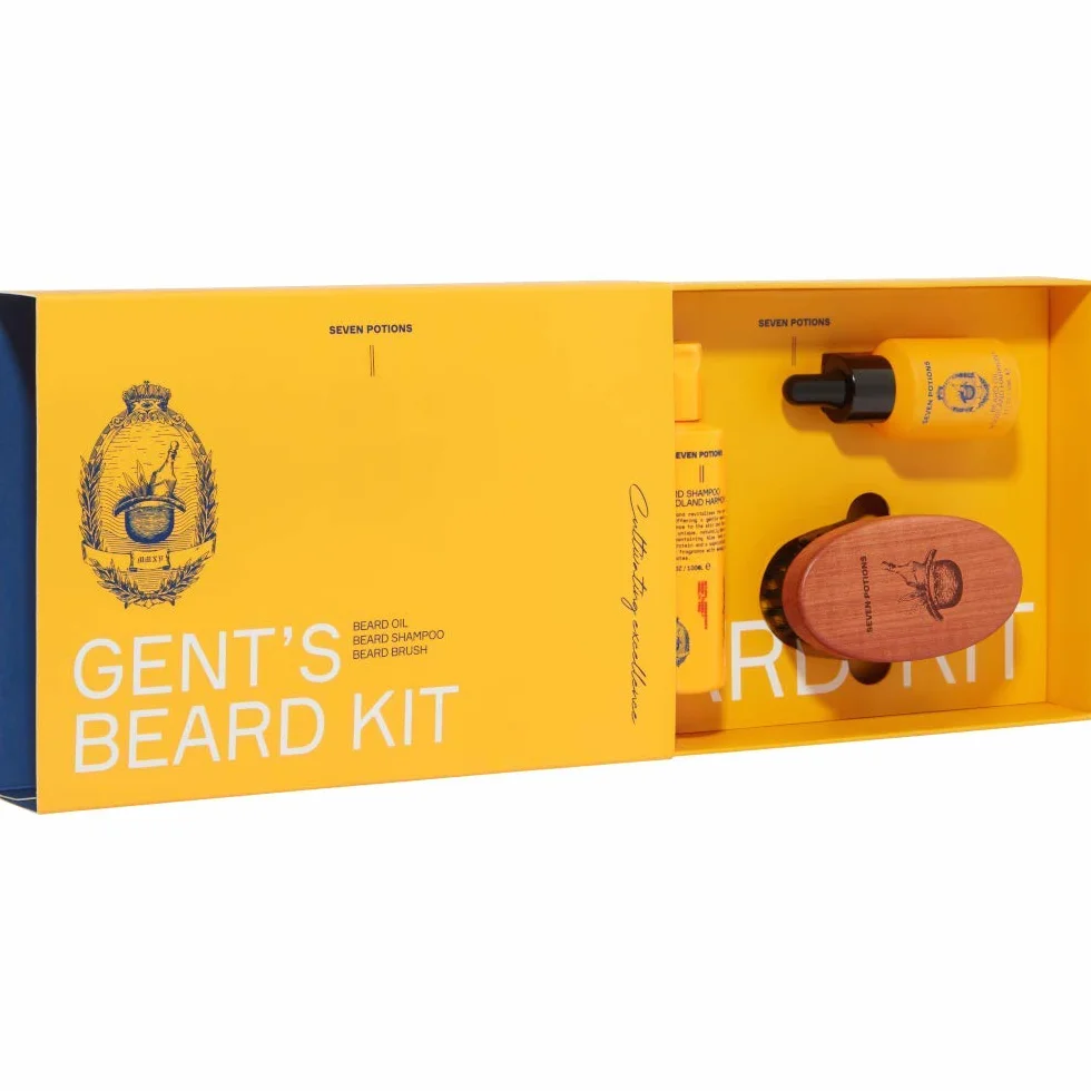Seven Potions Ensemble de toilettage pour barbe — Shampooing, huile et brosse — Kit de soins pour homme