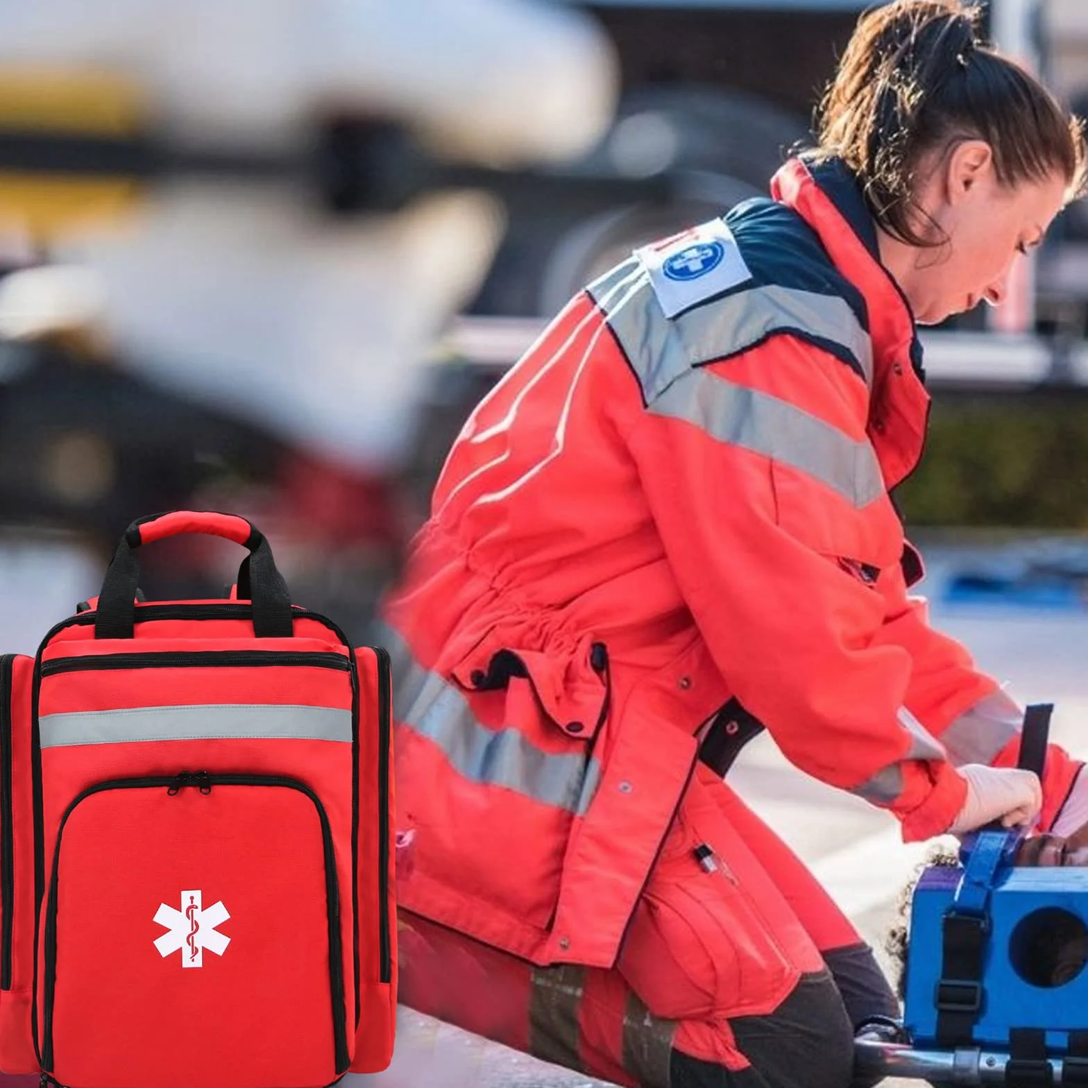 Sac à Dos Médical d'Urgence Vide, Sac de Premiers Secours Réfléchissant, Grande Capacité (Rouge)