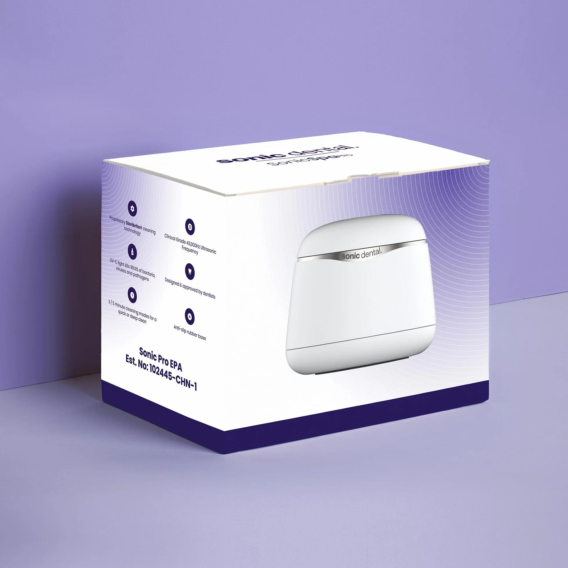 Sonic Spa Pro Steribrite Nettoyeur ultrasonique UV-C pour appareils dentaires Blanc nacré