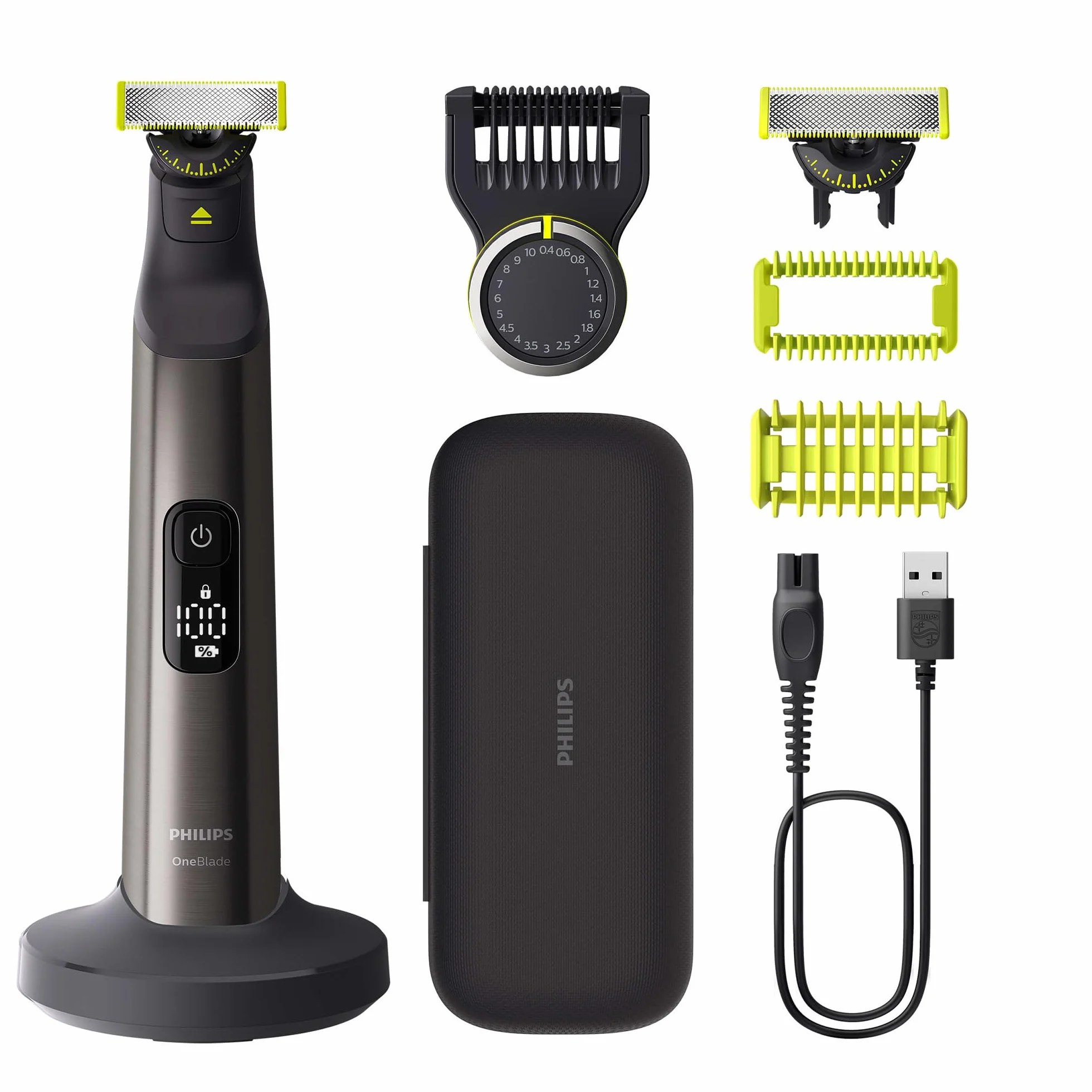 Philips OneBlade Pro 360 Visage + Corps Tondeuse à barbe électrique, 1 lame 360, 14 hauteurs de coupe, QP6652/30