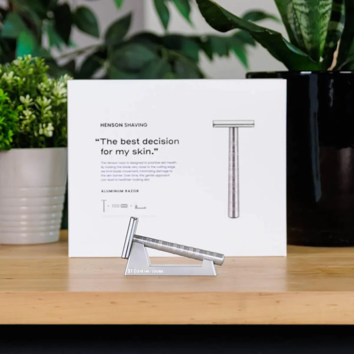 Coffret Rasage Henson Shaving AL13 Rasoir de Sûreté avec Support Aluminium et 100 Lames RK