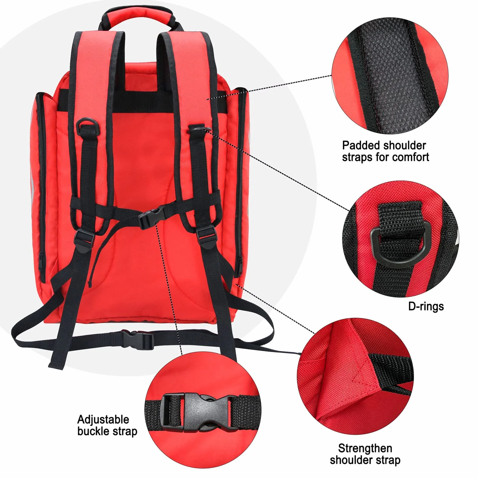 Sac à Dos Médical d'Urgence Vide, Sac de Premiers Secours Réfléchissant, Grande Capacité (Rouge)