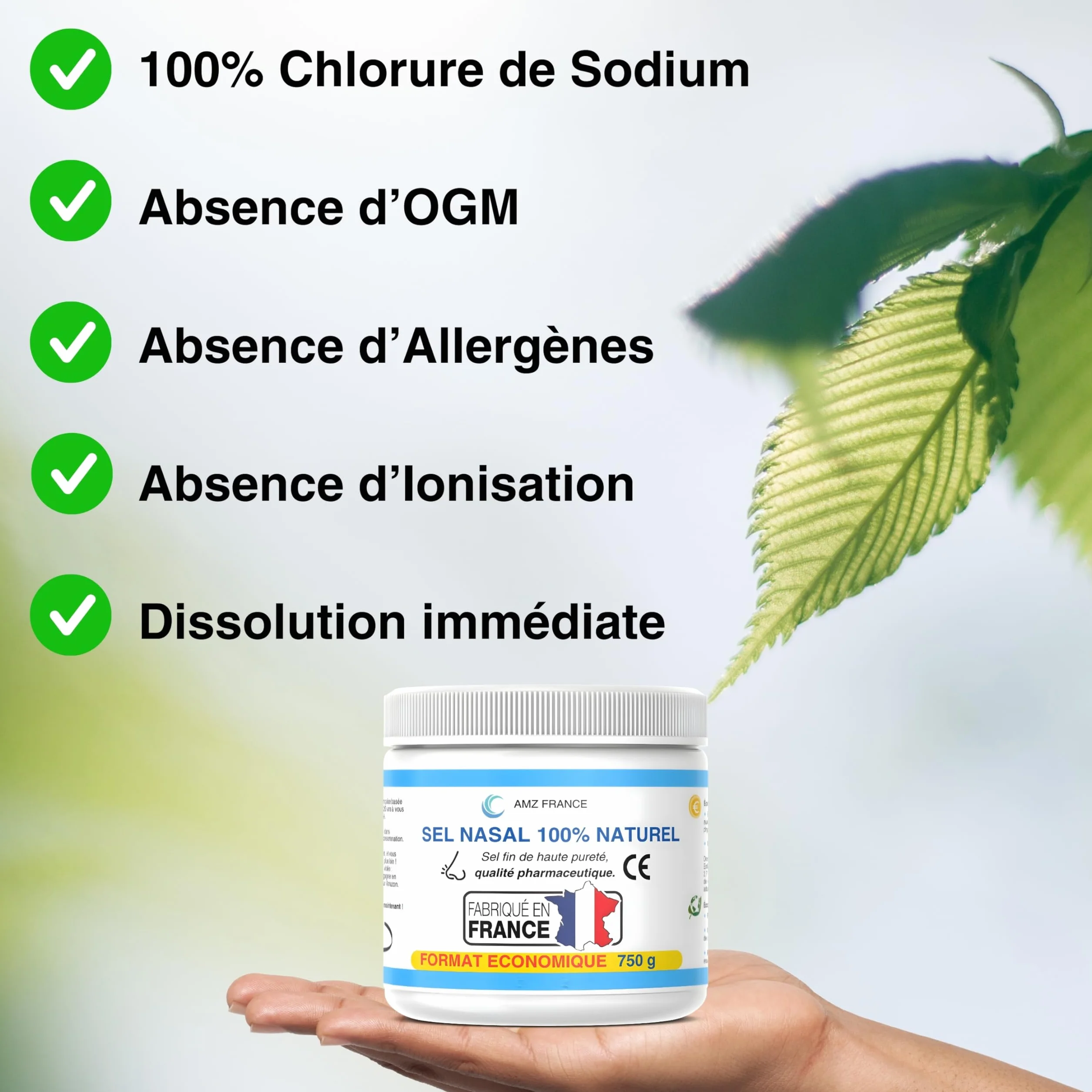 Sel Nasal 750g 100% Naturel Qualité Pharmaceutique Fabriqué en FRANCE 277 Lavages de Nez Boîte XXL Enfant Adulte