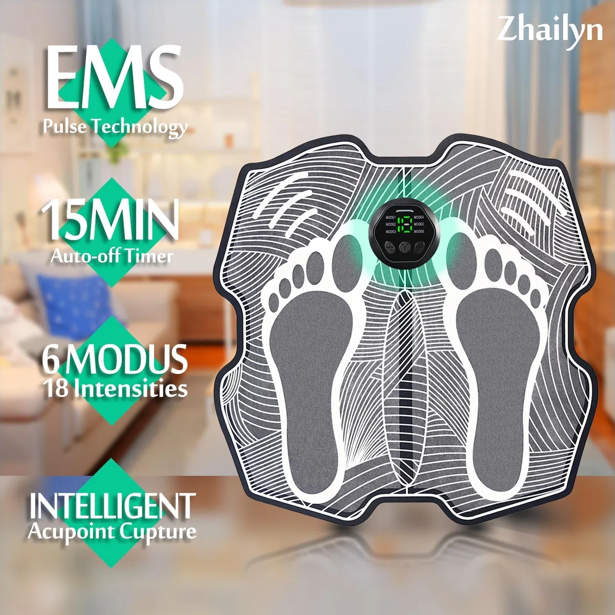 Massager des Pieds - EMS Foot Massage Pad, Tapis de massage électrique pour la circulation sanguine masseur de pieds pliable, rechargeable par USB, 8 modes, 18 intensités