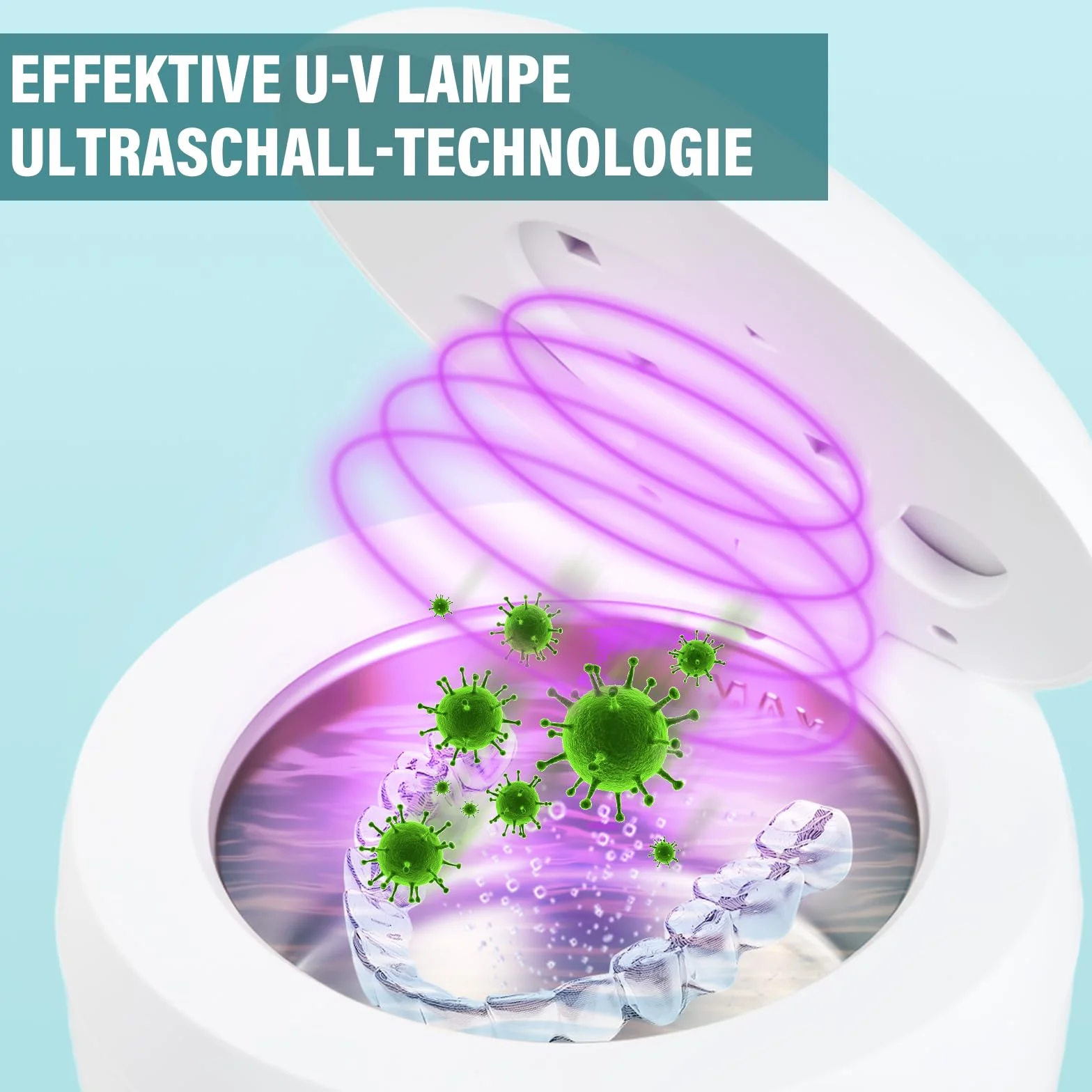 Nettoyeur Ultrasons 45kHz avec Lampe UV, Bac Ultrasonic Cleaner 200ml pour Prothèses Dentaires, Gouttière Dentaire, Aligneurs, Retainer, Bijoux