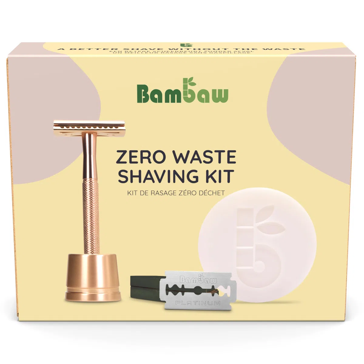 Bambaw Kit Rasage Femme Zéro Déchet – Rasoir de Sûreté avec Support, 10 Lames et Savon Abricot, Coffret Cadeau