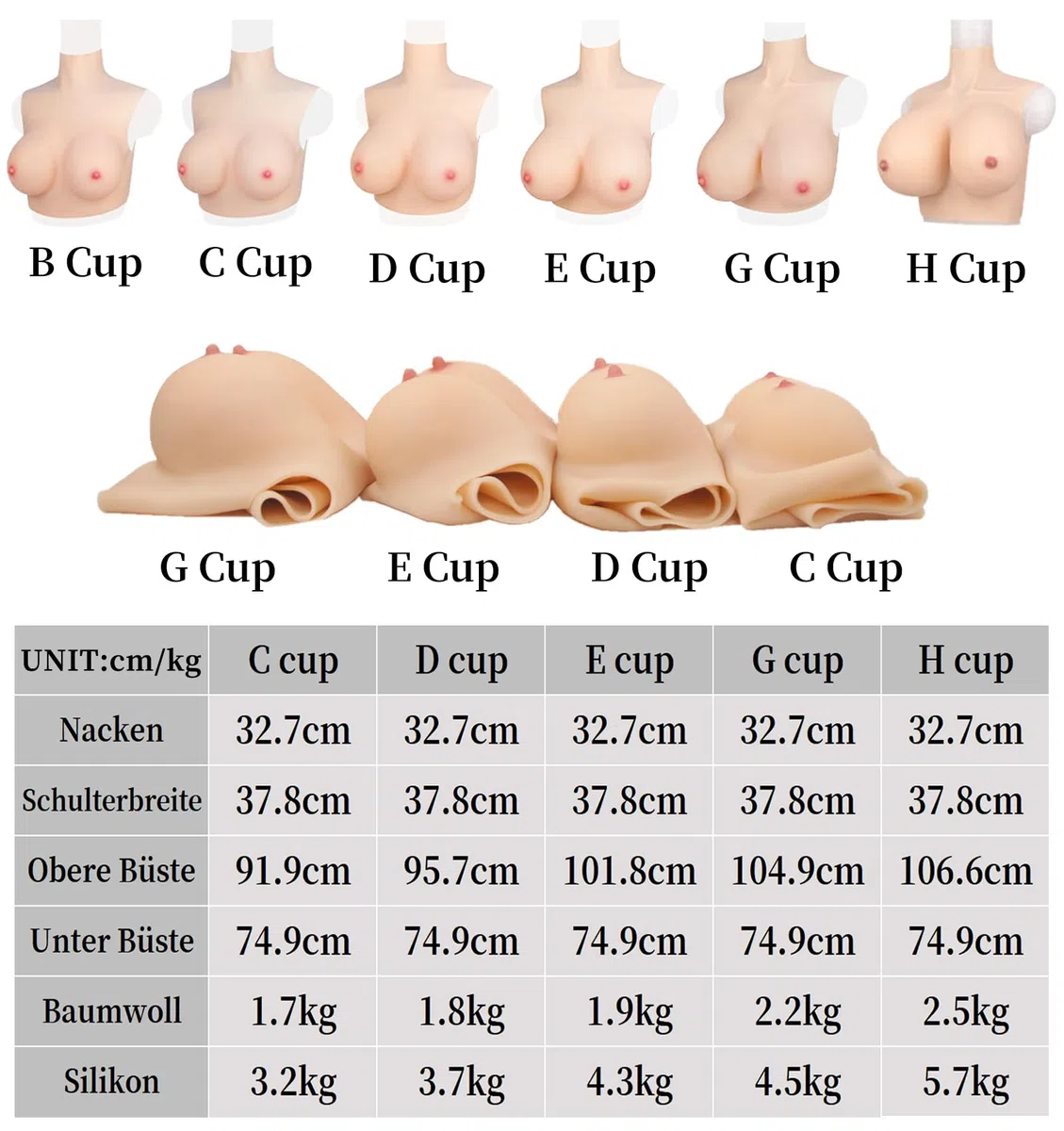 High Neck Silicone Breastplate C-H Cup Fake Breast Collarbone Detailing for Transgender Drag Queen Crossdressers