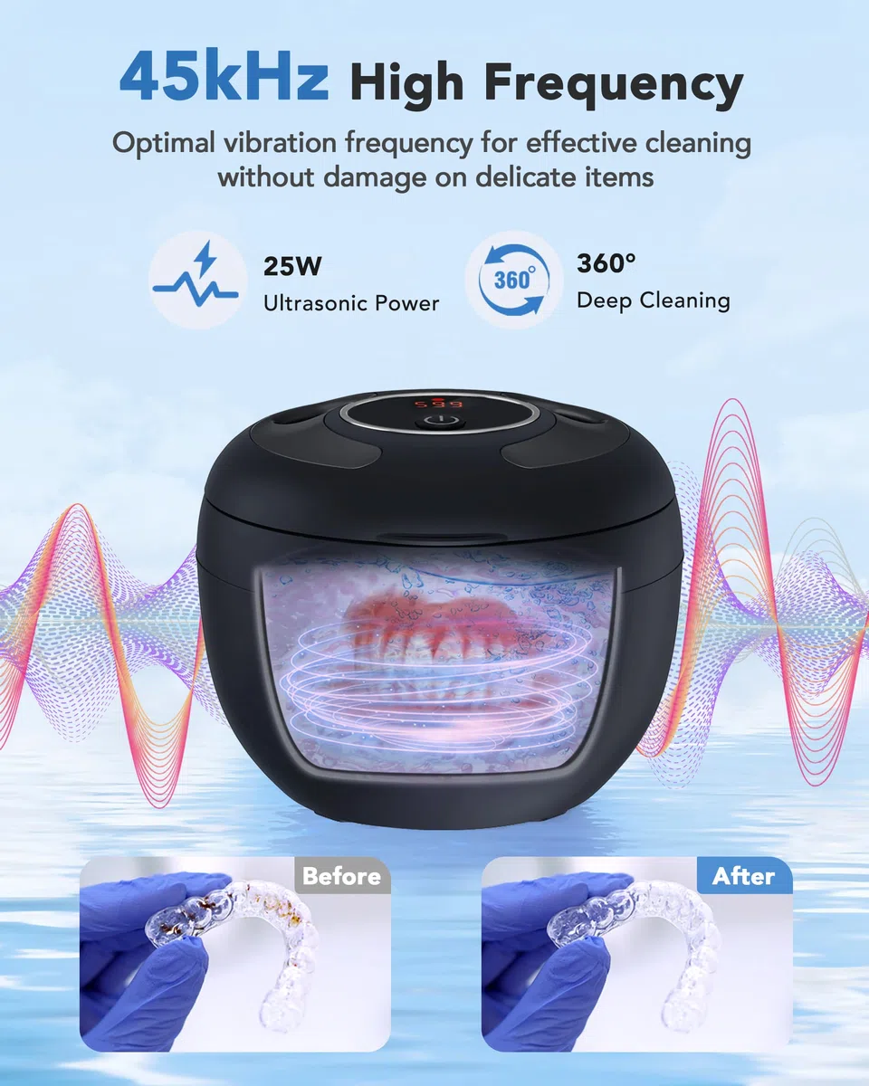 Nettoyeur Ultrasons Appareils Dentaires 45kHz Bac Ultrasons UV Lampe INOX 304 Ultrasonic Cleaner 200ML