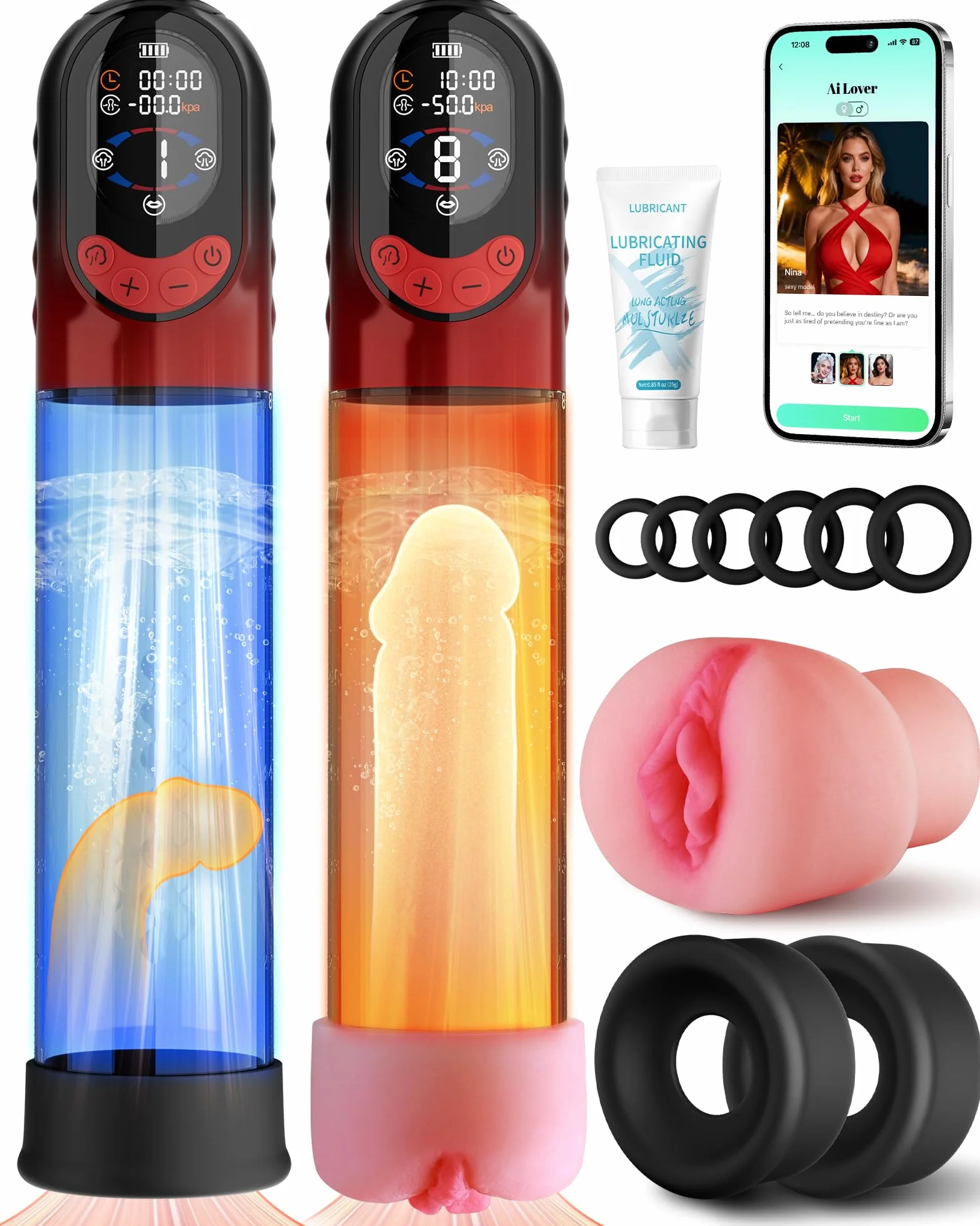 Pompe à Pénis Sextoyse Homme Sex Toys, APP Pompe à Vide Électrique Manuelle & Automatique avec 8 d'Aspiration Masturbateurs Masculins, Sex Toyspour Pour Homme Masturbateur avec Vaginette Silicone