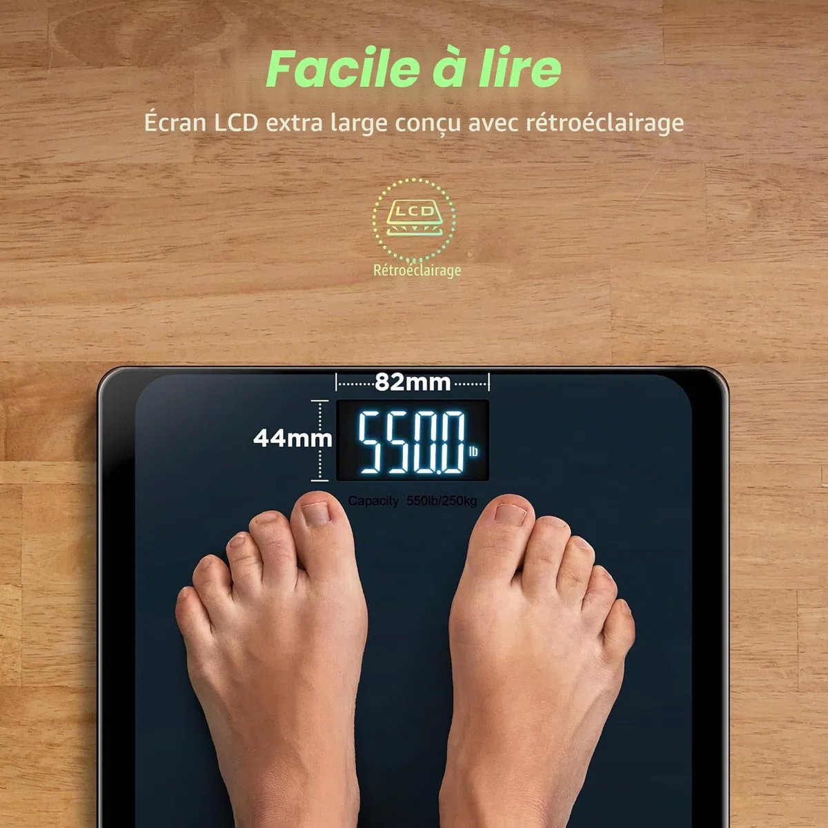 Balance Personne Numérique 550lb avec Plateforme Ultra-Large et Grand Écran LCD, Haute Précision