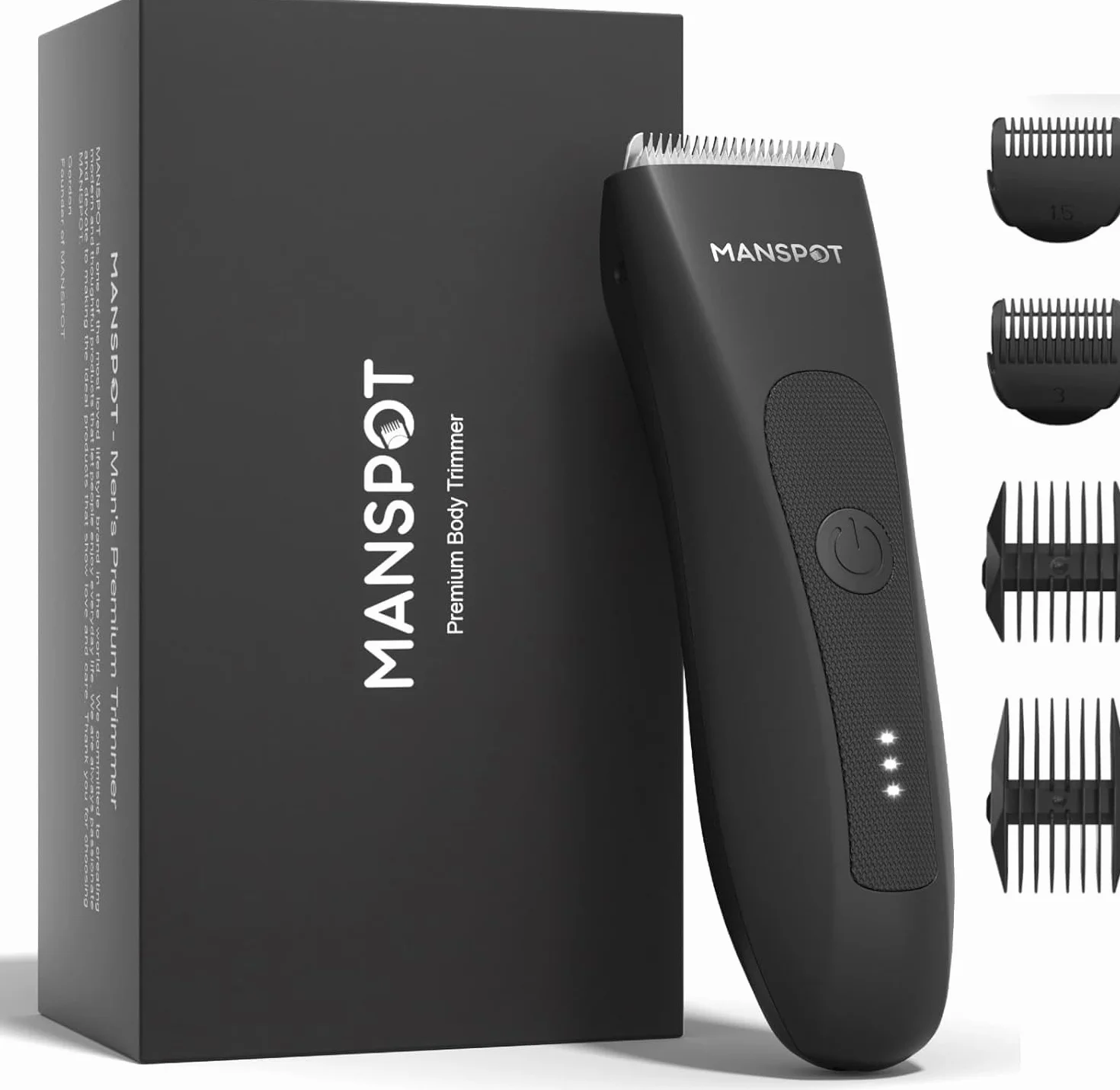 MANSPOT Tondeuse Intime Homme Étanche IPX7 Lame Céramique Hypoallergénique Rasoir Corps Barbe 4 Sabots
