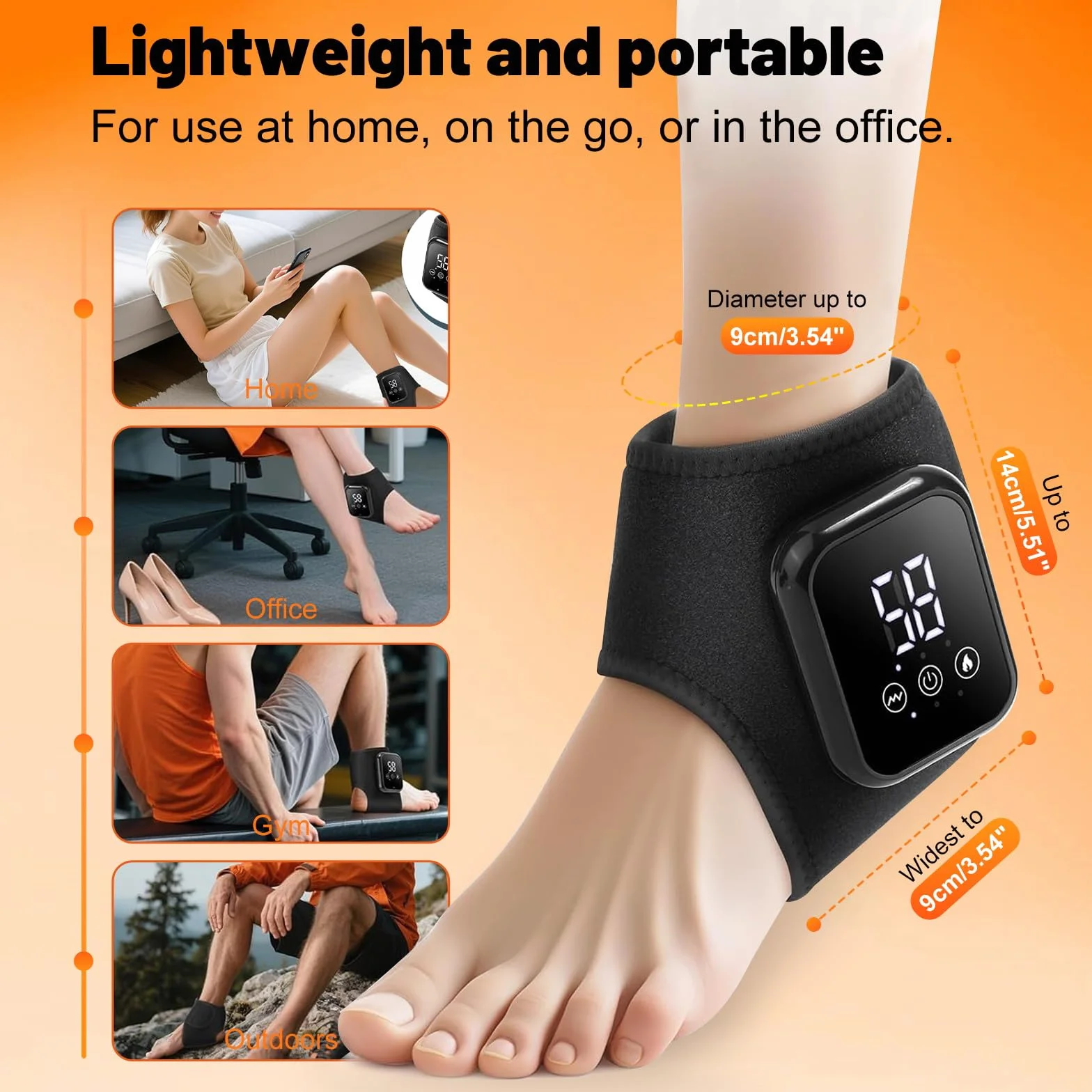 Masseur de Pieds sans Fil, 2 pièces 3 en 1 Masseur de cheville Portable Masseur Pied Électrique Chauffant 3 Modes Vibration & 3 Niveaux Chauffageé Coussin chauffant pour pieds