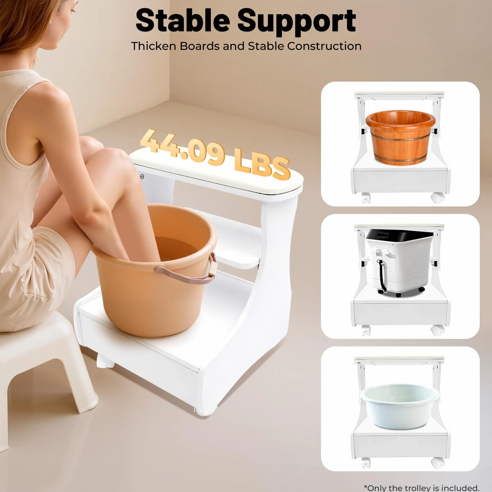 Table Manucure Chariot de Pédicure 52x41x55cm 20kg Charge Roulettes Freins Meuble Pedicure Salon Beauté