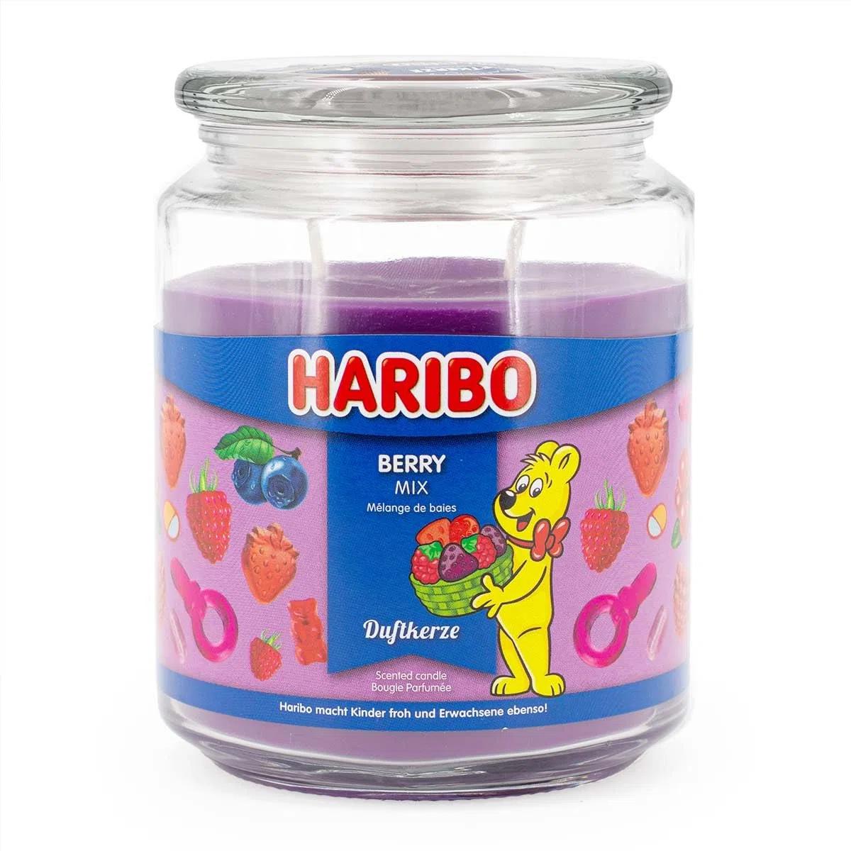 Haribo Bougie parfumée Berry Mix, bougie en verre, parfum de baies 100h 510g