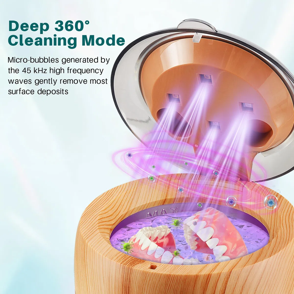 Nettoyeur Ultrasons Dentaire 45000Hz 200ML avec 4 UV Lampes pour Prothèses Dentaires
