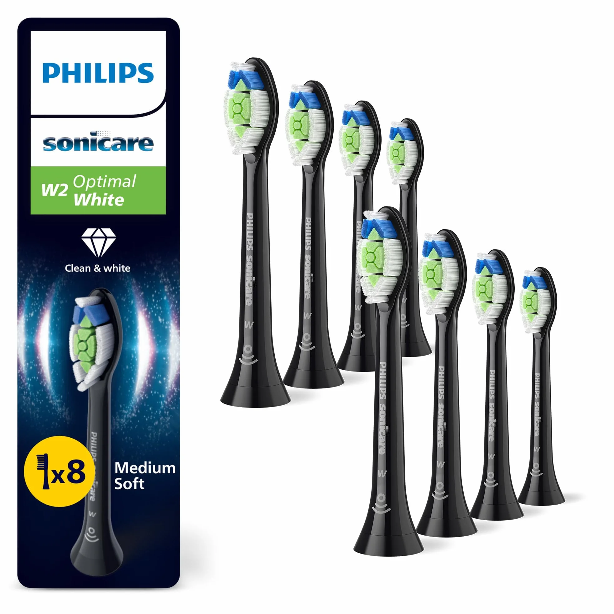 Philips Sonicare W2 Optimal White Têtes de brosse à dents rechange noir lot 8 HX6068/88