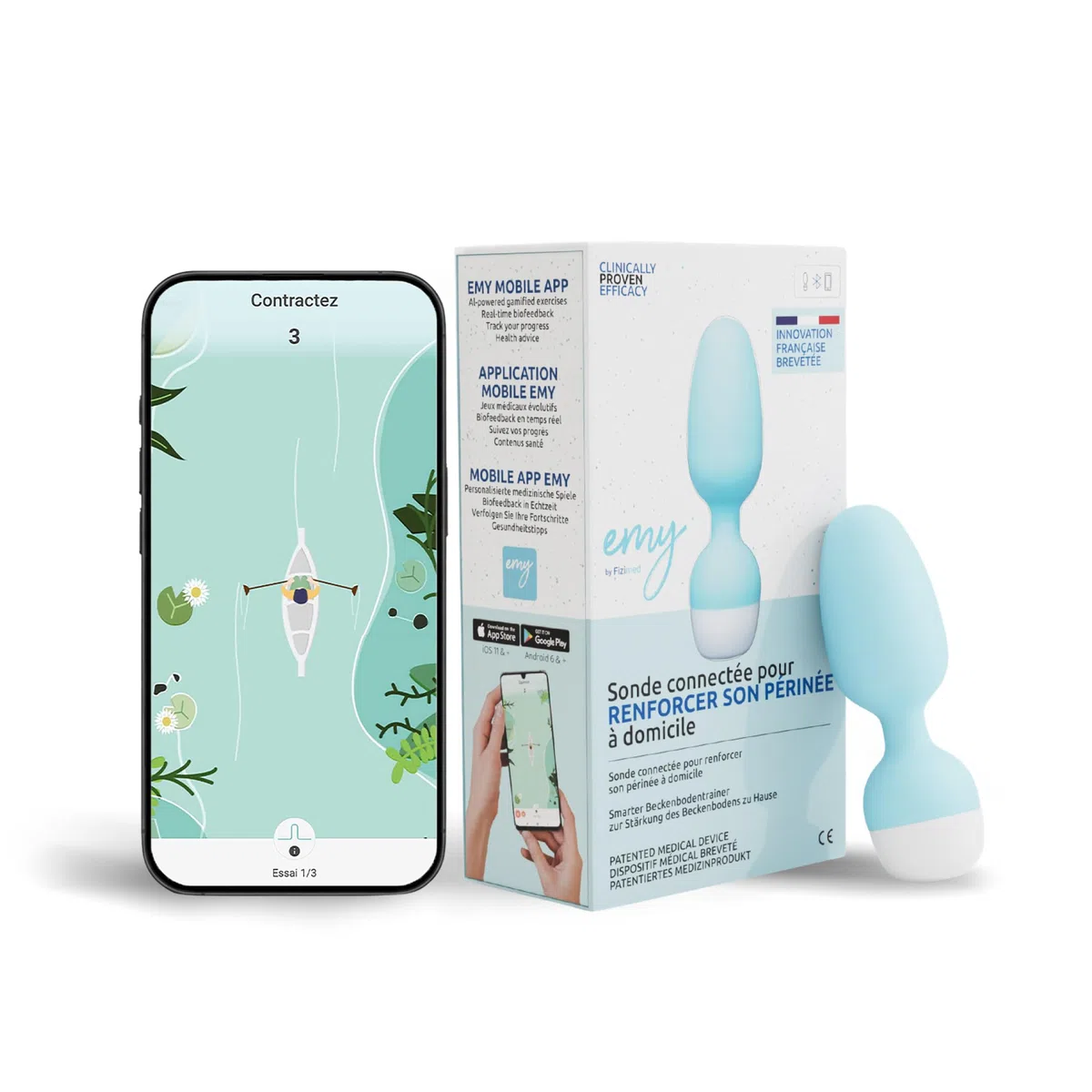 Emy | Sonde Périnéale Connectée Dispositif Médical FR | Biofeedback Rééducation Périnée pour Fuites Urinaires Post-Partum Ménopause Sport - Dispositif Médical CE conçu en France