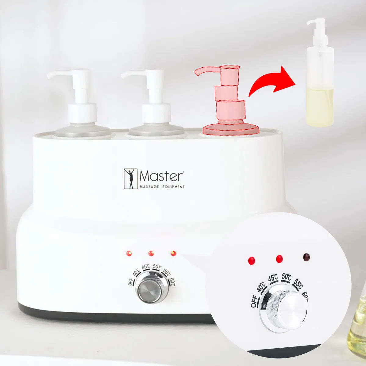 Master Massage Brevet Pratique Chauffe-Huile de Massage Automatique 3 Bouteilles pour Salon Spa Massage Corps Thérapie Blanc