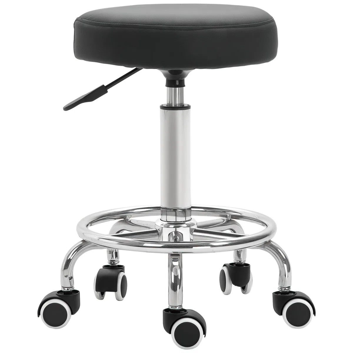 Vinsetto Tabouret à roulettes réglable 50-64 cm, assise rembourrée, pivotant 360°, pour massage, tatouage, clinique, spa, noir