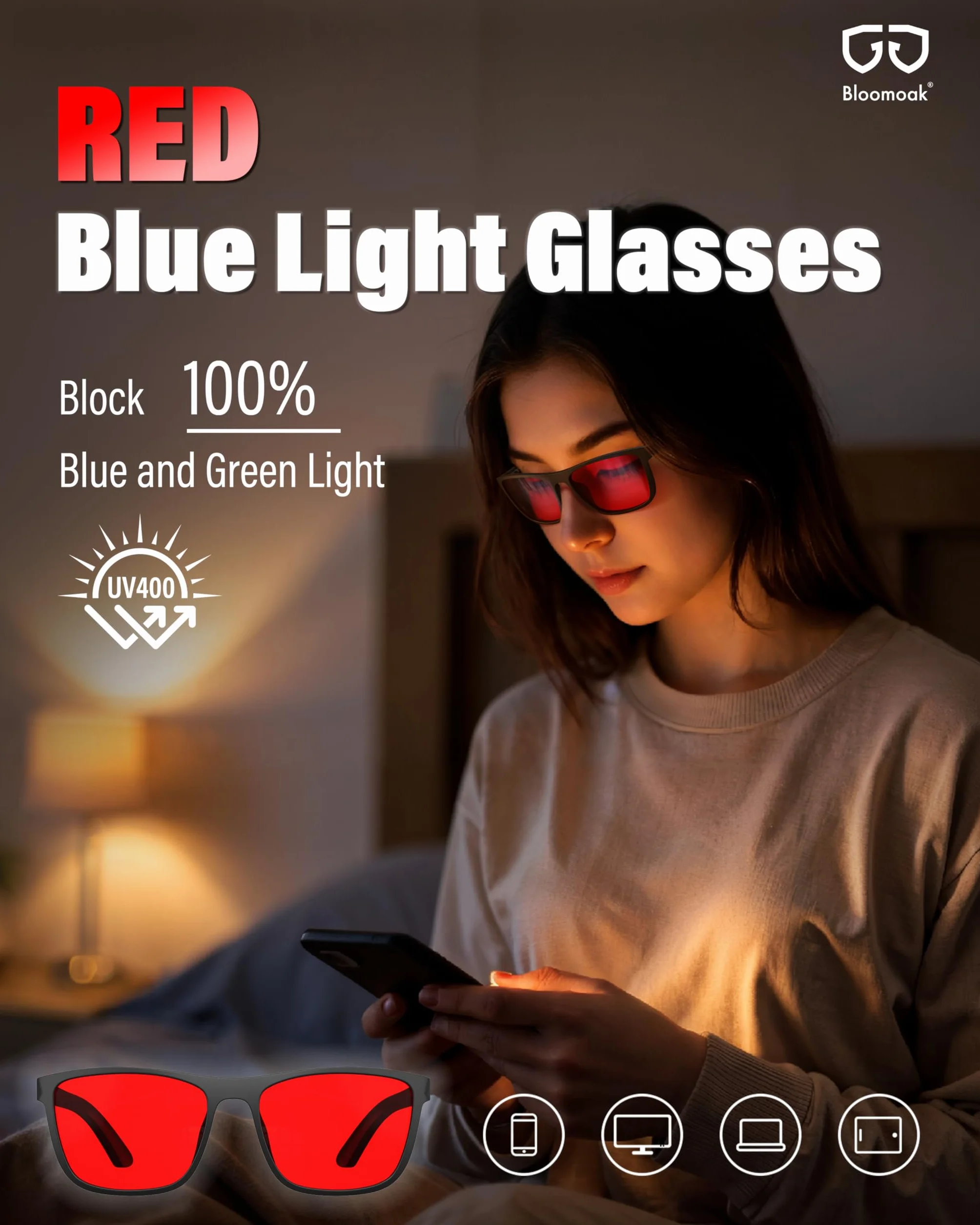Bloomoak Lunettes Anti-Lumière Bleue TR90 Anti-Fatigue Anti-Éblouissement Écrans Jeux