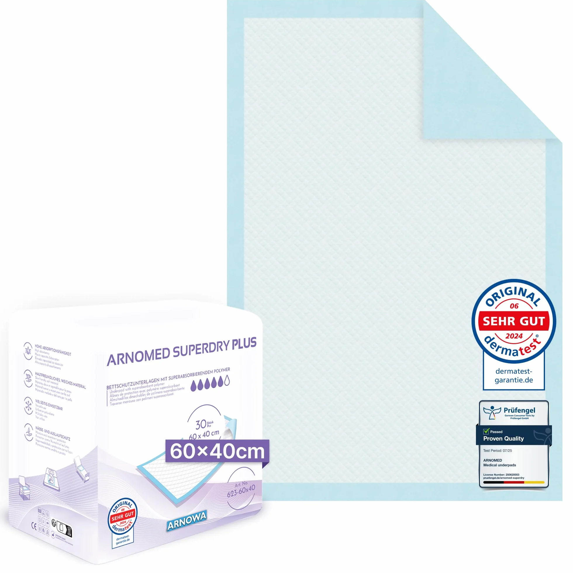 120x ARNOMED alese jetable 60x40cm, alese d'incontinence absorbantes à Usage Unique, Matelas à Langer pour bébés, alèses en Cellulose, 5 Couches pour Le lit en Cas d'incontinence