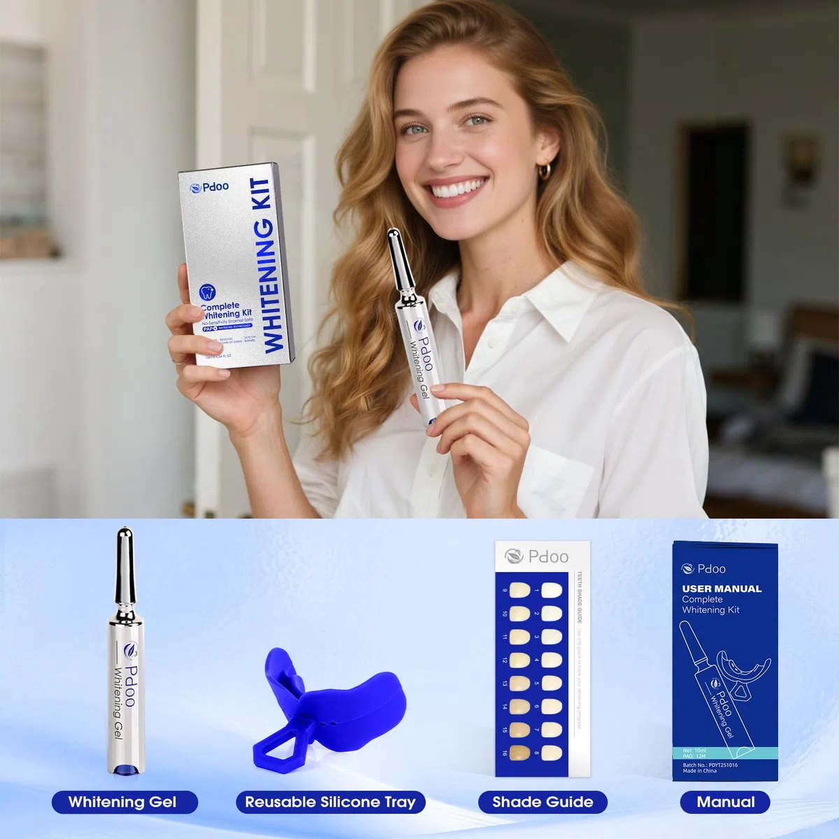 Kit Blanchiment Dentaire PAP+ | Gel Blanchiment Dentaire 10ml & Plateau | Sans Peroxydes, Sans Sensibilité, Menthe