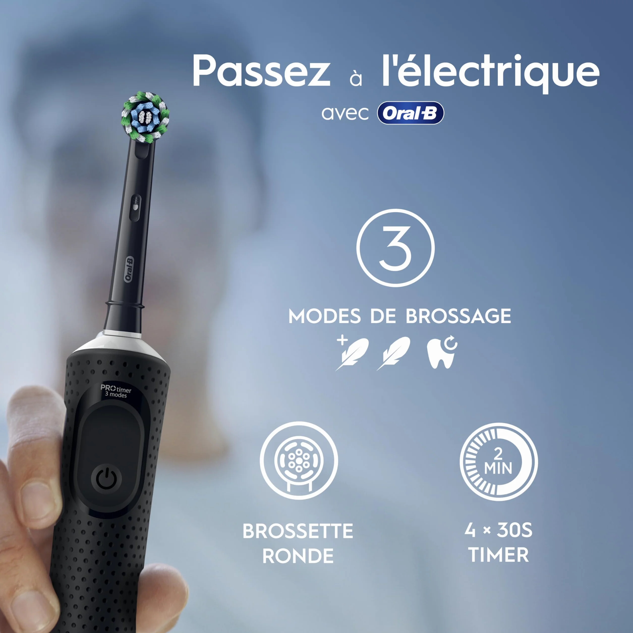 Oral-B Brosse à Dents Électriques Vitality Pro Noire 3 Modes Brossage Sensibilité Minuteur Intégré Chargeur