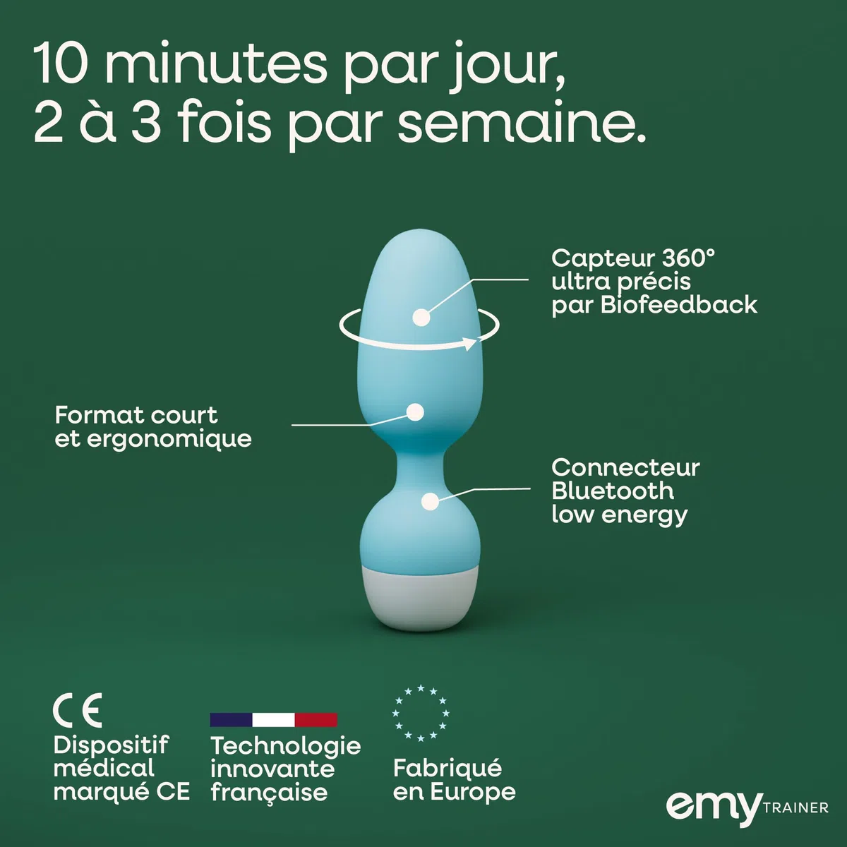 Emy | Sonde Périnéale Connectée Dispositif Médical FR | Biofeedback Rééducation Périnée pour Fuites Urinaires Post-Partum Ménopause Sport - Dispositif Médical CE conçu en France