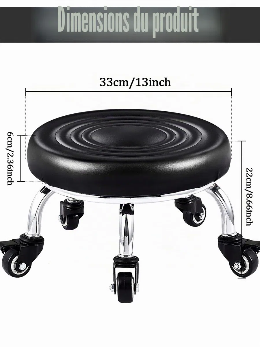 Kalolary Tabouret Pivotant à roulettes Réglable Siège Rond Base Métal Robuste Cuir Noir pour Salon Massage Coiffure Spa Thérapie Tatouage
