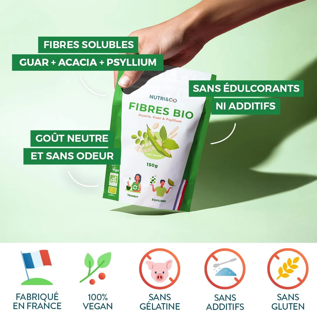 NUTRI & CO Fibres BIO Laxatif 100% Naturel 150 g Poudre Végétale Fabriqué en France