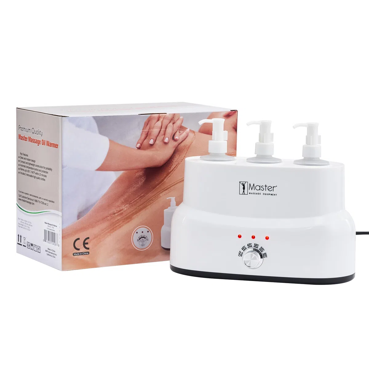 Master Massage Brevet Pratique Chauffe-Huile de Massage Automatique 3 Bouteilles pour Salon Spa Massage Corps Thérapie Blanc