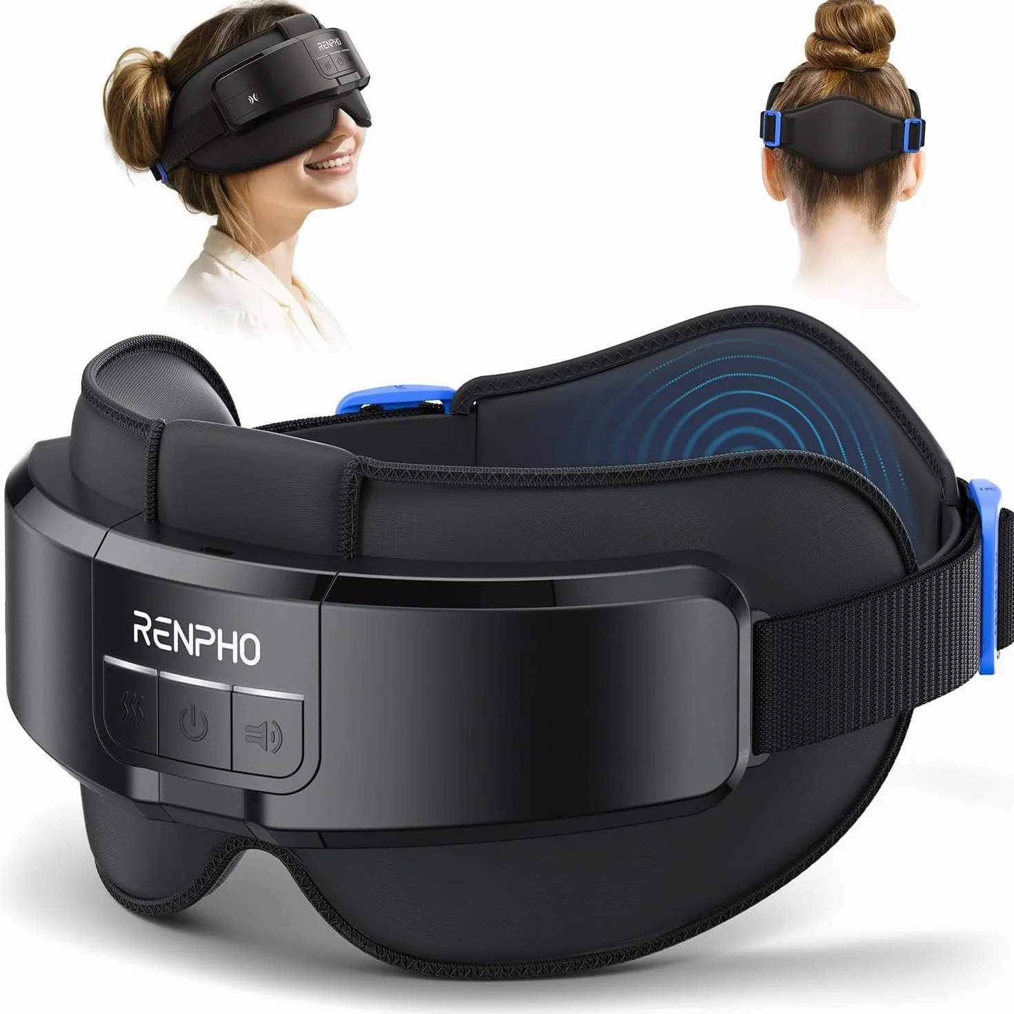 RENPHO Masseur Oculaire avec Chaleur, Masque Chauffant Yeux, Masseur Tête électrique avec Musique Bluetooth, Masseur Tete pour le Front, l'arrière de la tête et Les Tempes, Massage Yeux, Cadeau Femme