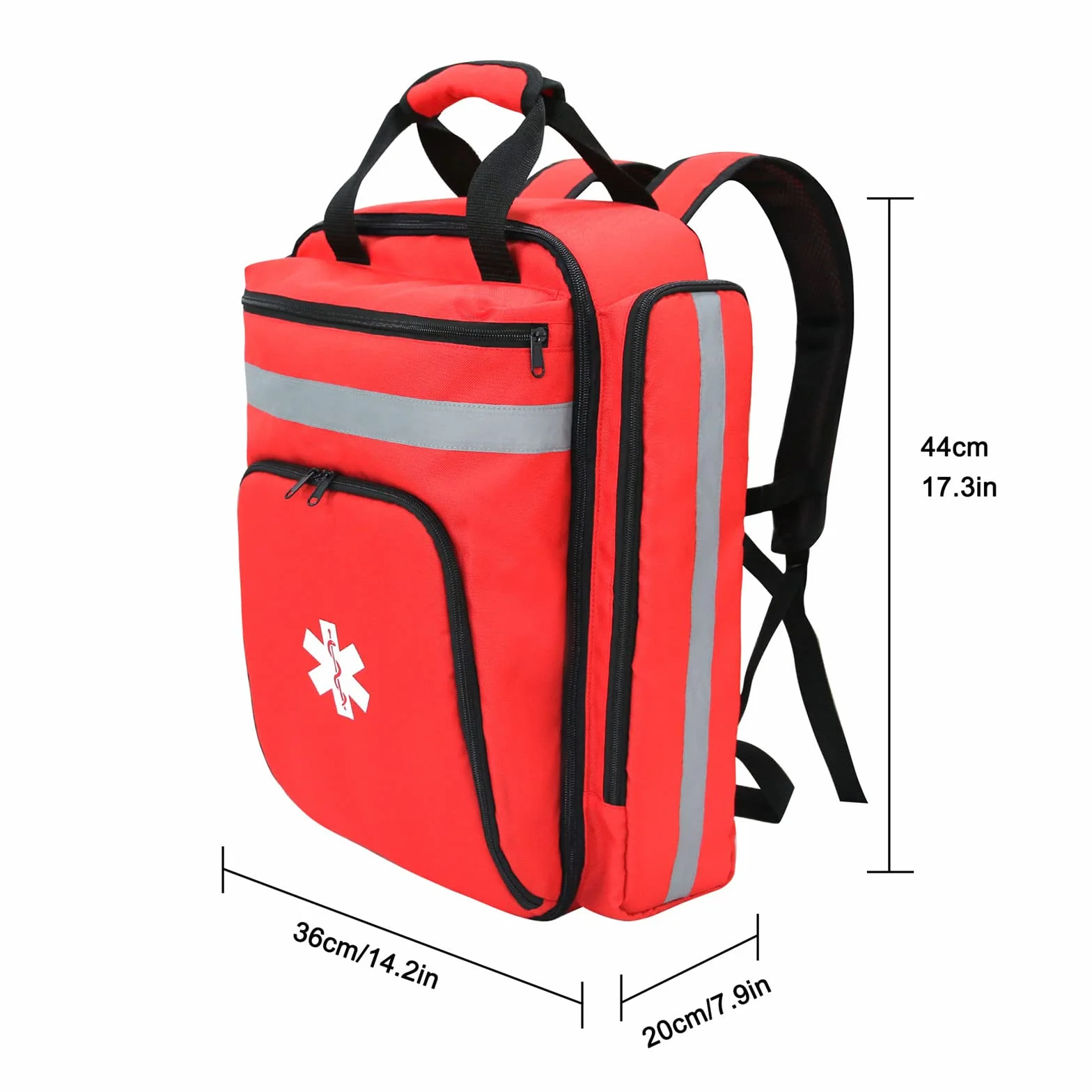 Sac à Dos Médical d'Urgence Vide, Sac de Premiers Secours Réfléchissant, Grande Capacité (Rouge)