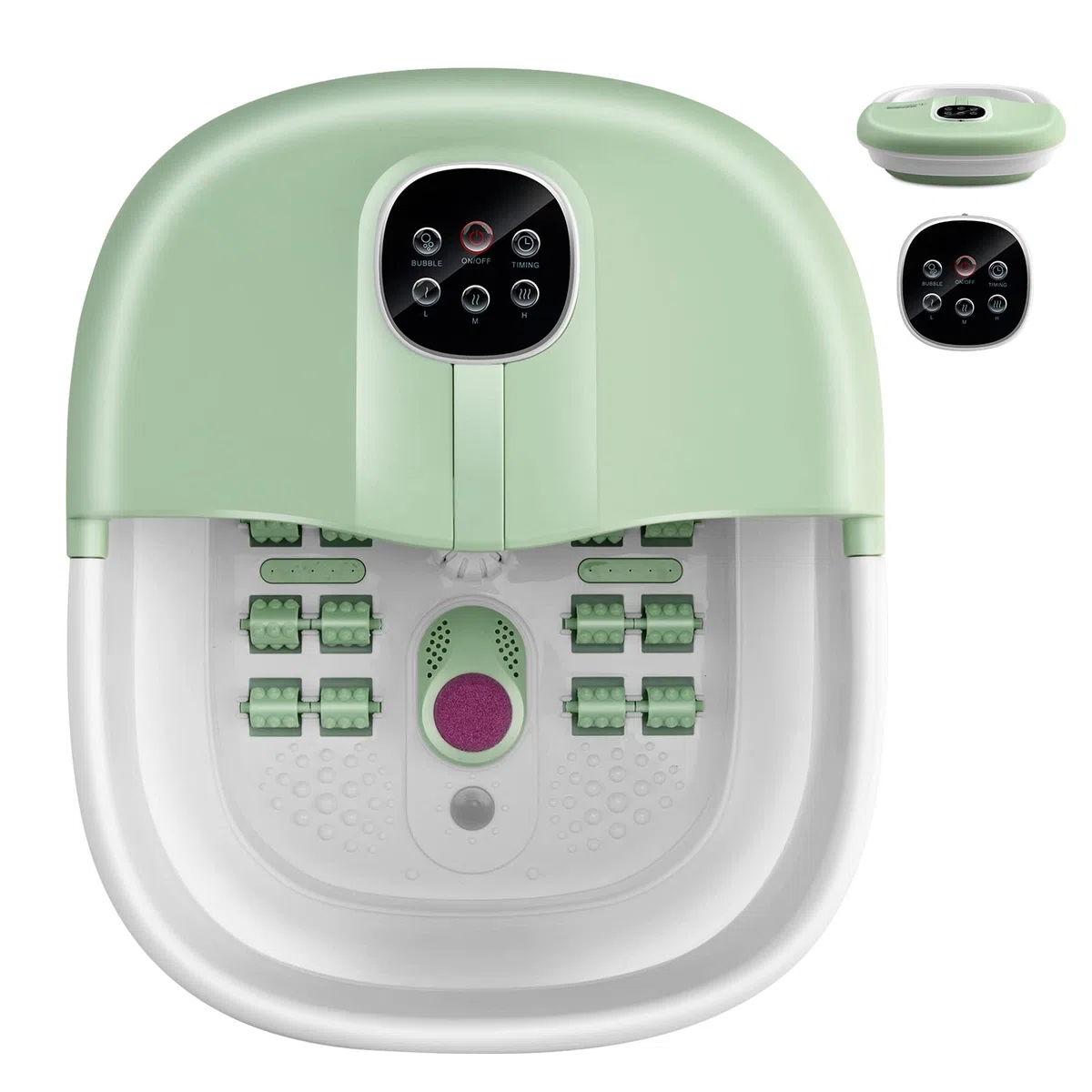GOPLUS Bain de Pied Massant Chauffant Spa avec 16 Rouleaux Massage, Bain de Pieds Électrique Pliable avec Bulle, Pierre Ponce Shiatsu, Température Réglable 41-45℃, Télécommande, Minuterie (Vert Clair)