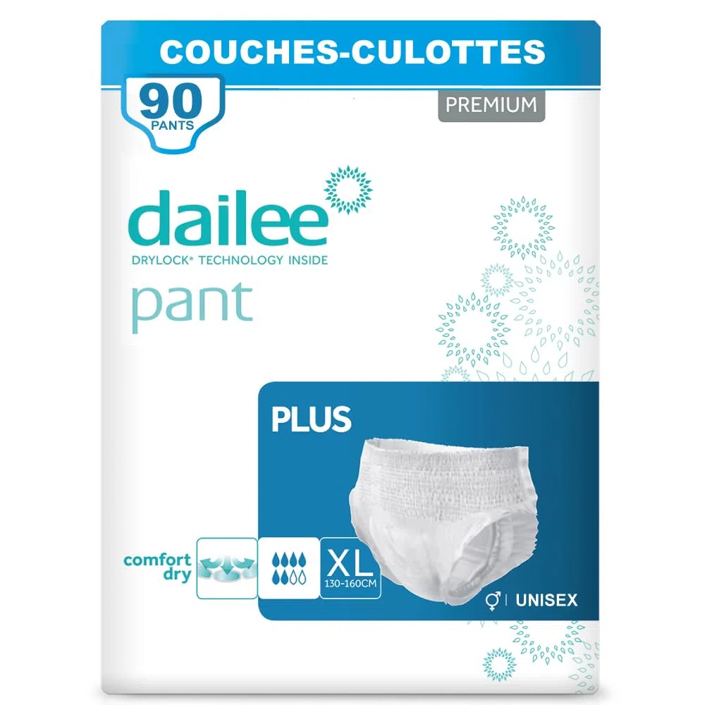 Dailee Pants Plus XL - 90x Couches Adultes, Couche Culotte Incontinence Femme et Homme - Slip Incontinence, 90 Culotte Jetable