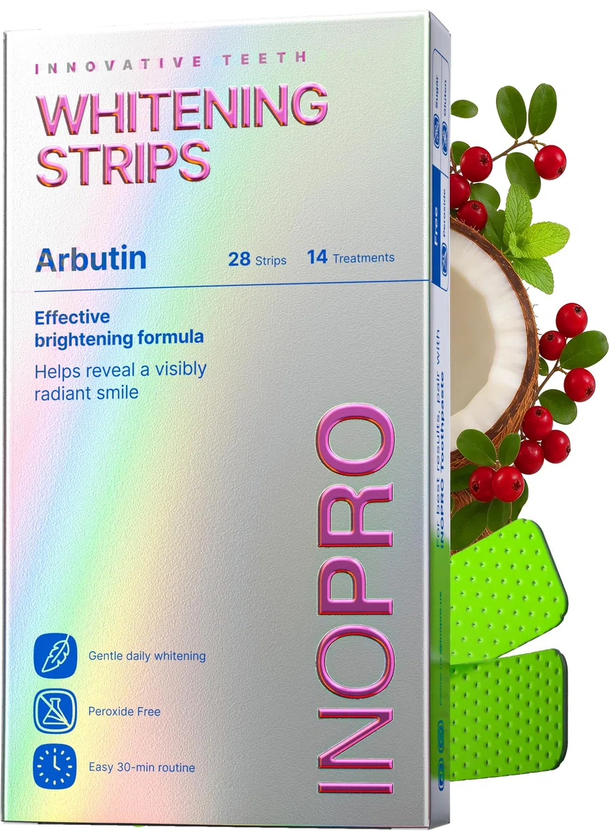 InoPro Green Teeth Whitening Strips - Peroxide Free - Deep Stains Removal - 14 Treatments, 28 Strips