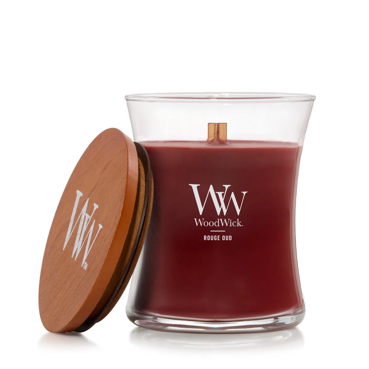 WoodWick Bougie parfumée avec mèche crépitante Rouge Oud Sablier moyenne