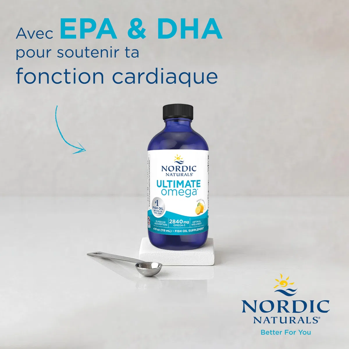 Nordic Naturals, Ultimate Omega, 2840mg Omega-3, Huile de Poisson avec EPA et DHA, Goût Citron, 119ml, Testé en Laboratoire, Sans Soja, Sans Gluten, Sans OGM