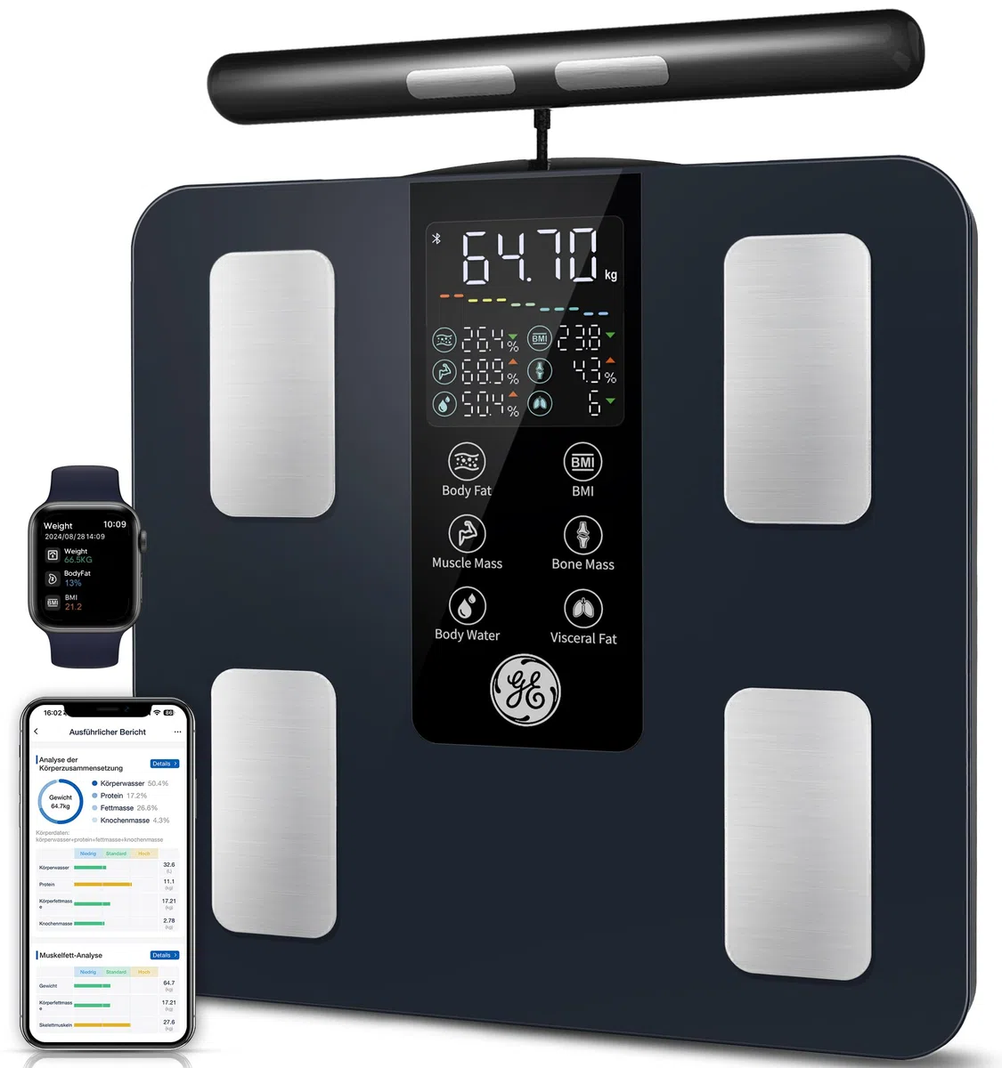 GE Connectée Balance Impédancemètre 8 Électrodes Pèse Personne 27 Mesures 180 kg/400 lb