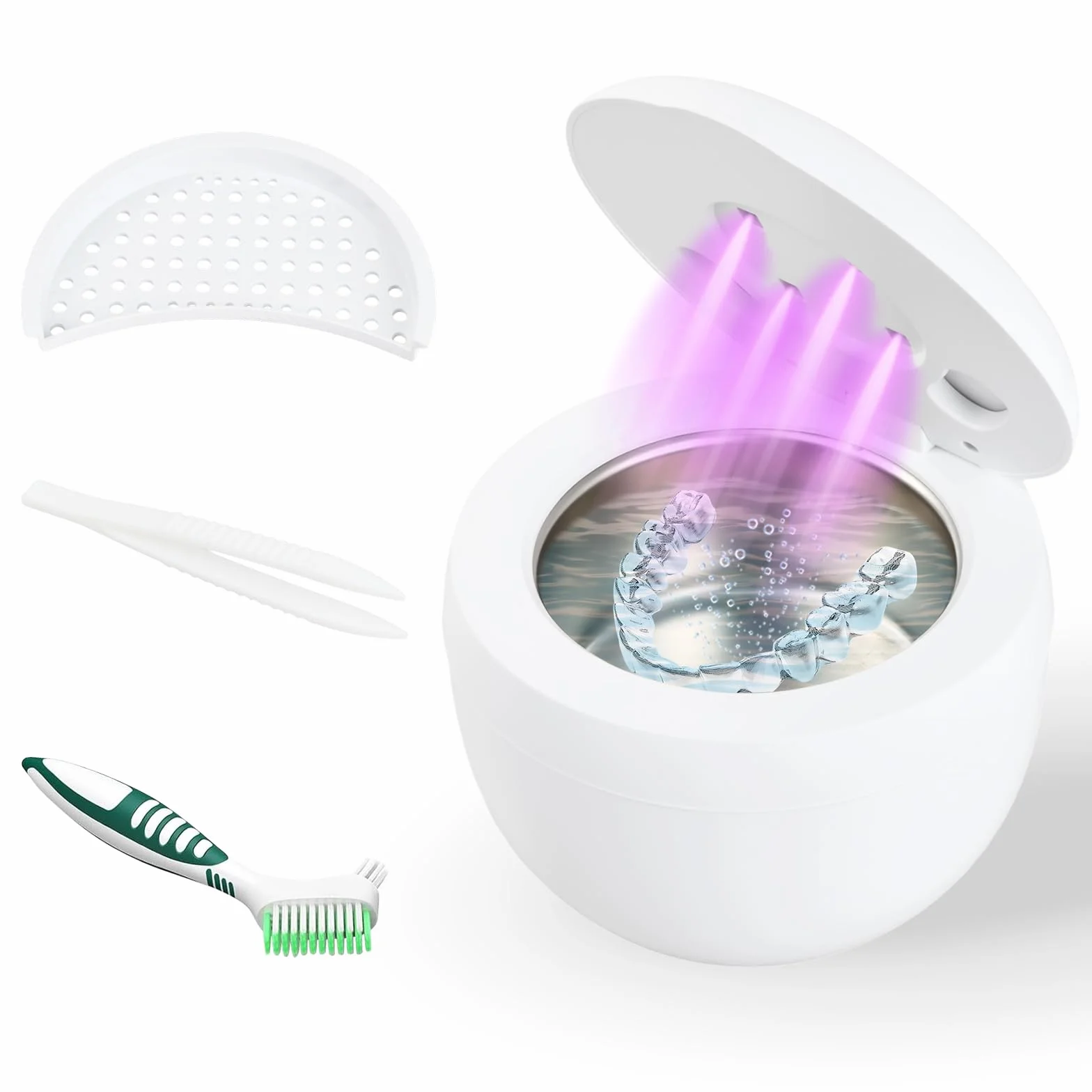Nettoyeur Ultrasons 45kHz avec Lampe UV, Bac Ultrasonic Cleaner 200ml pour Prothèses Dentaires, Gouttière Dentaire, Aligneurs, Retainer, Bijoux