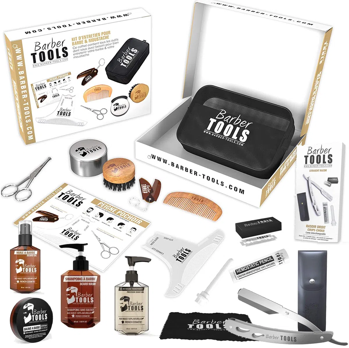 Coffret d'entretien et de soin pour barbe et rasage Made in France BARBER TOOLS
