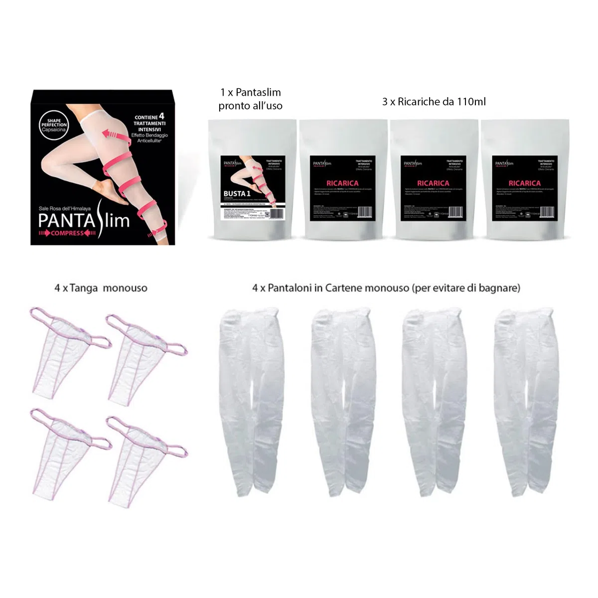 PANTASLIM Comprimé kit 4 traitements – collants drainants anti-cellulite – Shape Perfection Capsaïcine + sel rose de l'Himalaya – 99 % original