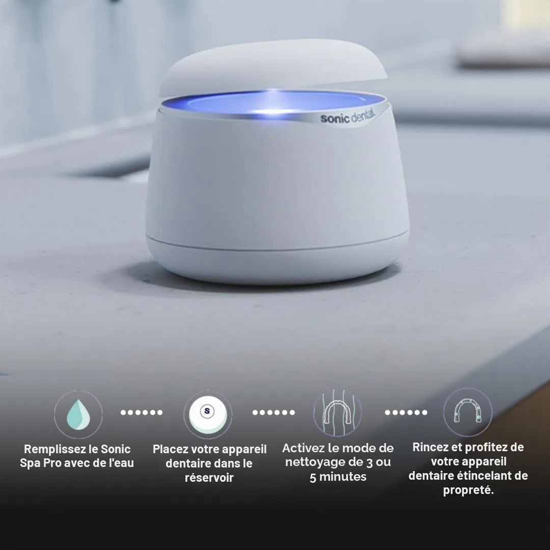 Sonic Spa Pro Steribrite Nettoyeur ultrasonique UV-C pour appareils dentaires Blanc nacré